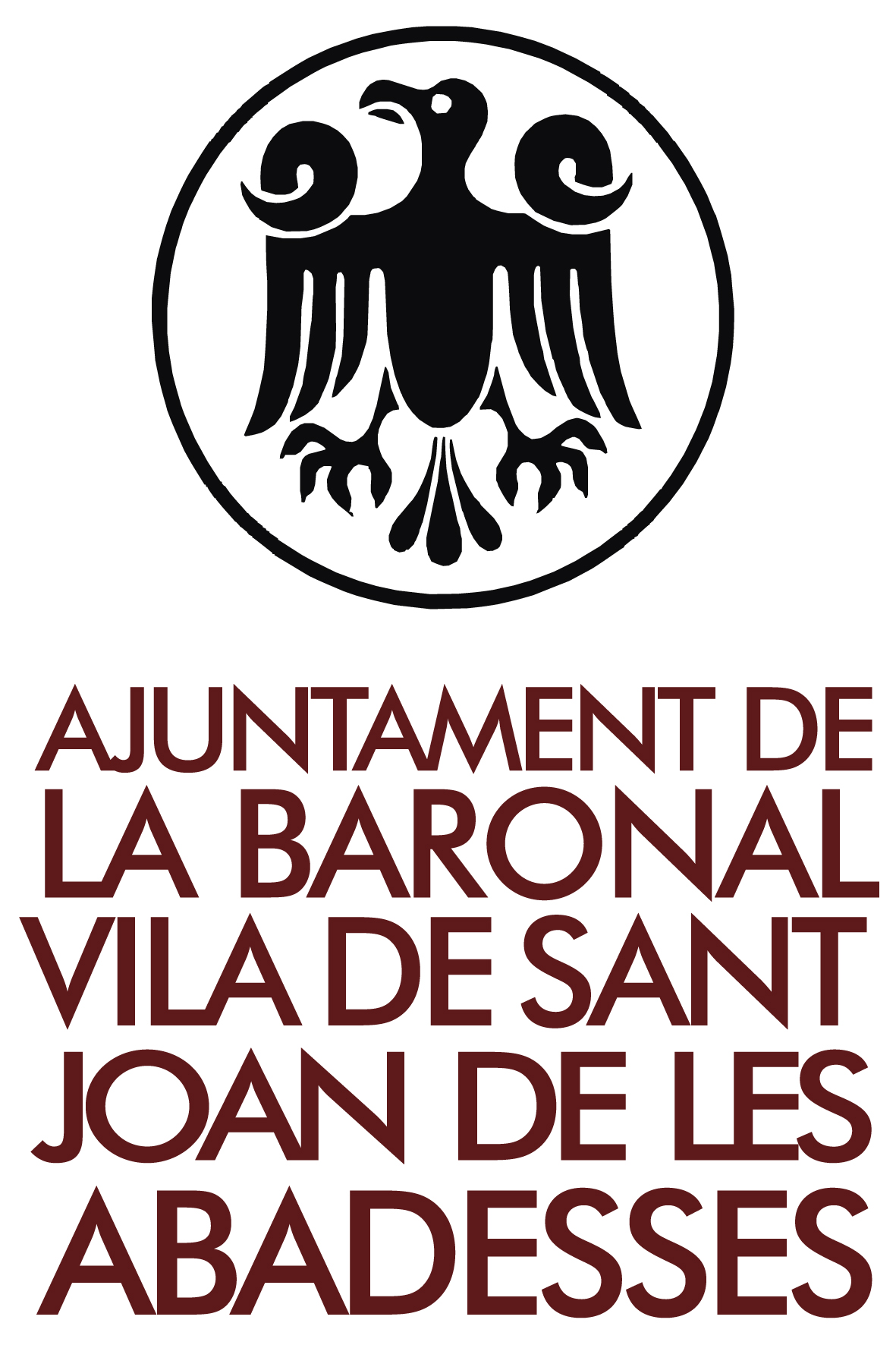 Logo vertical. Blanc i negre. Ajuntament de la Baronal Vila de Sant Joan de les Abadesses